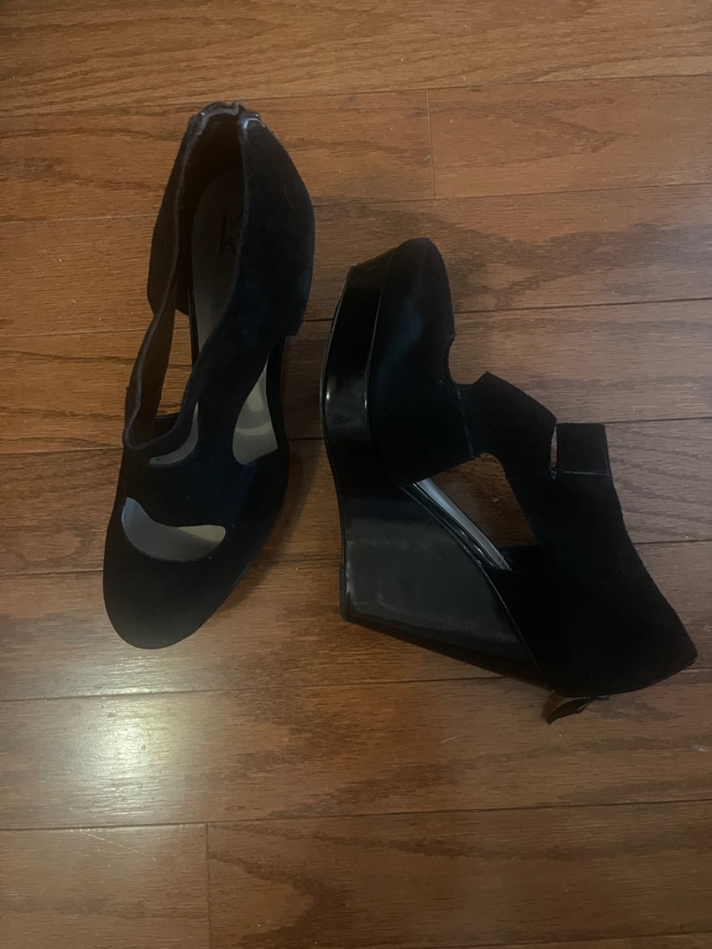 Market Black Women's Wedge Heels - Elegant Cutout Design, zipper in back  5”heel